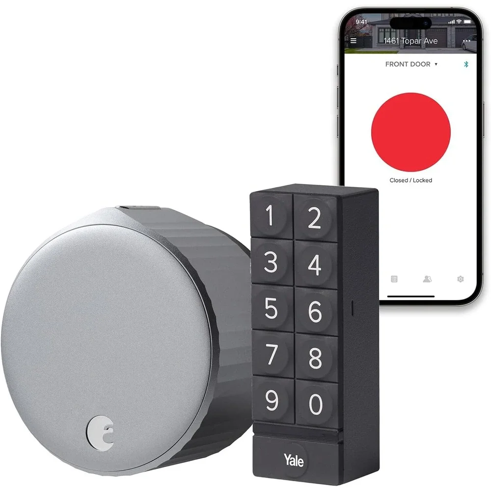 August Wi-Fi Smart Lock 4th Gen with Smart Keypad Silver Keyless Entry
